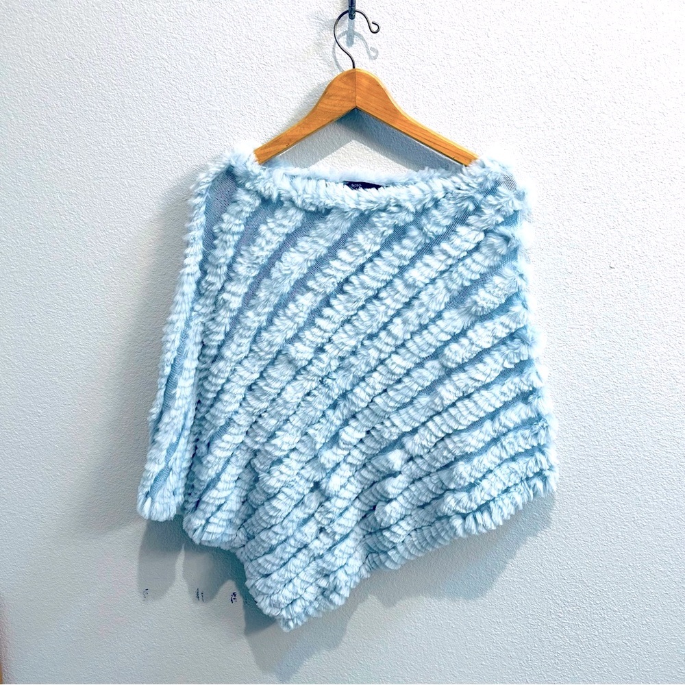 BCBG Fur Soft Blue Poncho One Size Rare